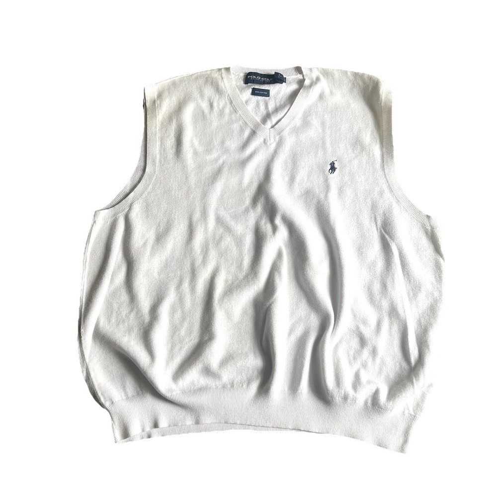 Polo Ralph Lauren Golf Sweater Vest Mens XL White Pony Cotton Vintage